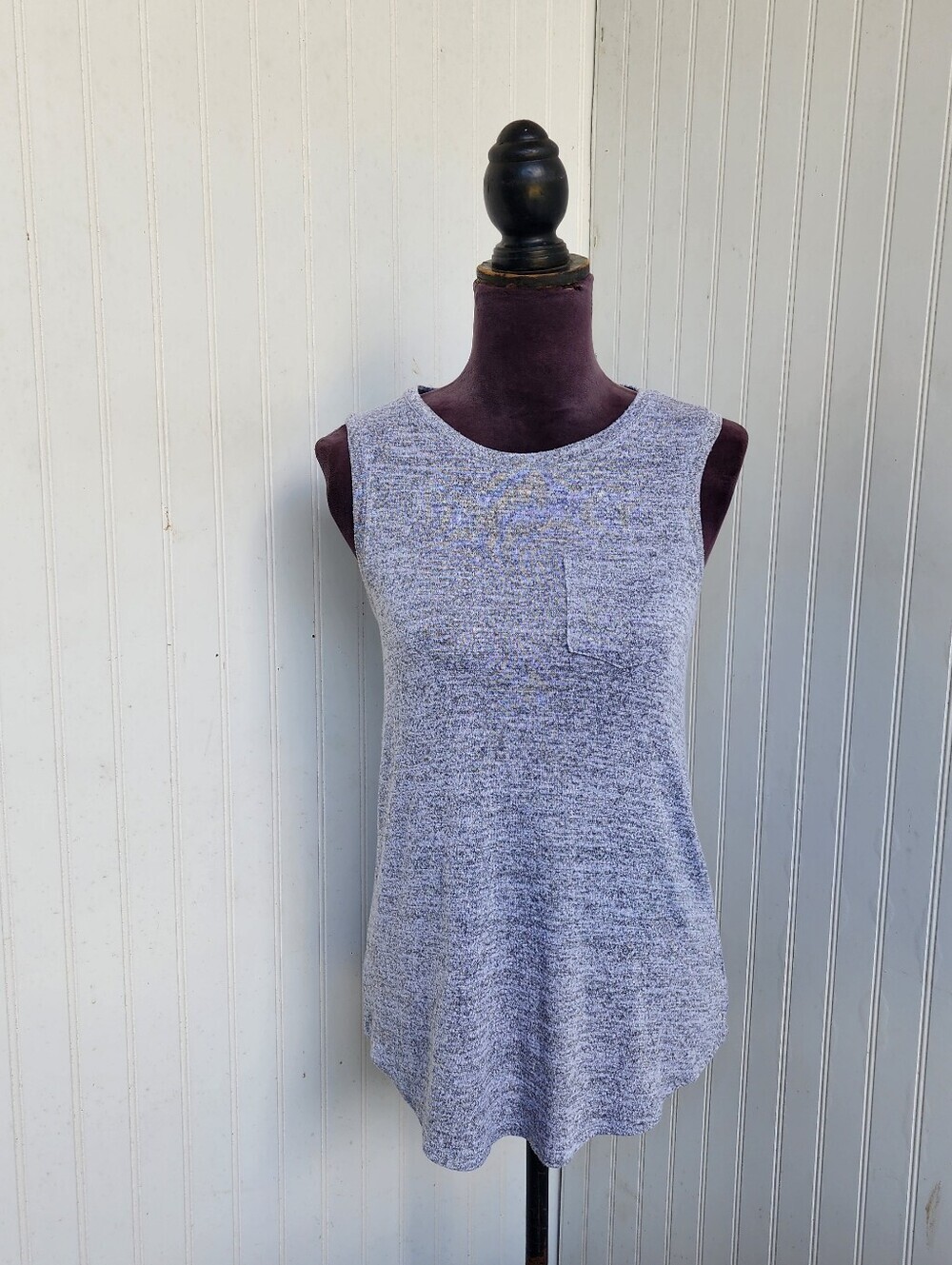 A New Day Tank Top Womens Gray Marled Hi-Low Pocket Sleeveless Knit Stretch Sz S